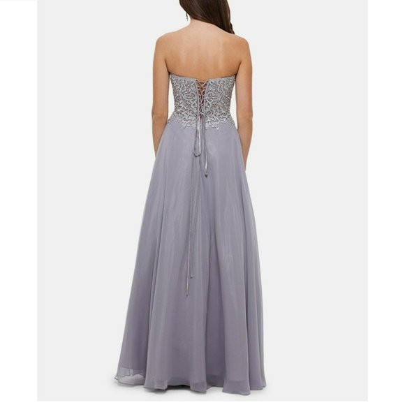 Blondie Nites  0 Gray Strapless Gown CA21 - Picture 2 of 5